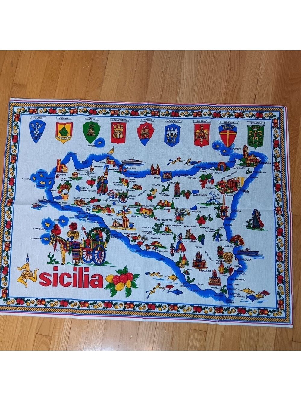 Souvenir of Sicily Italy Large Cotton Dish Towel